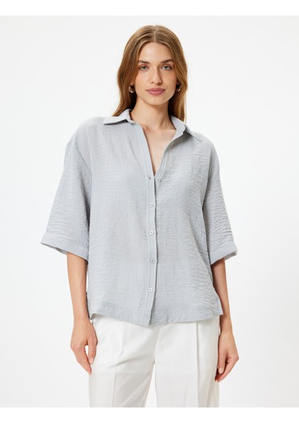 Bol Kalıp Gömlek 3/4 Kısa Kol Klasik Yaka modelleri