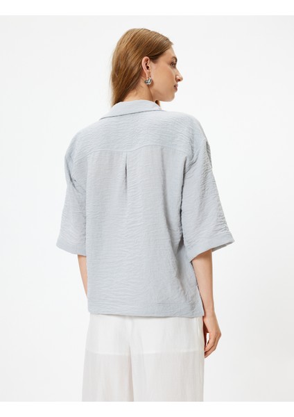 Bol Kalıp Gömlek 3/4 Kısa Kol Klasik Yaka fırsatları