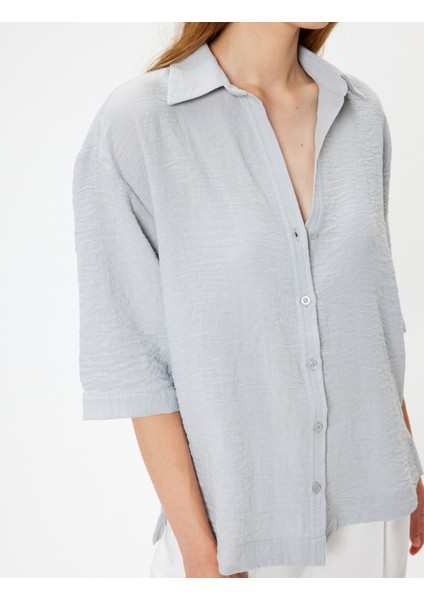 Bol Kalıp Gömlek 3/4 Kısa Kol Klasik Yaka indirimleri