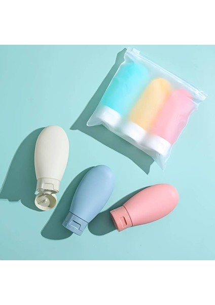 Çok Amaçlı Iskandinav Tarz 3'lü Doldurulabilir Çantalı Seyahat Tipi Şişe Seti -Boş Krem Paketi modelleri