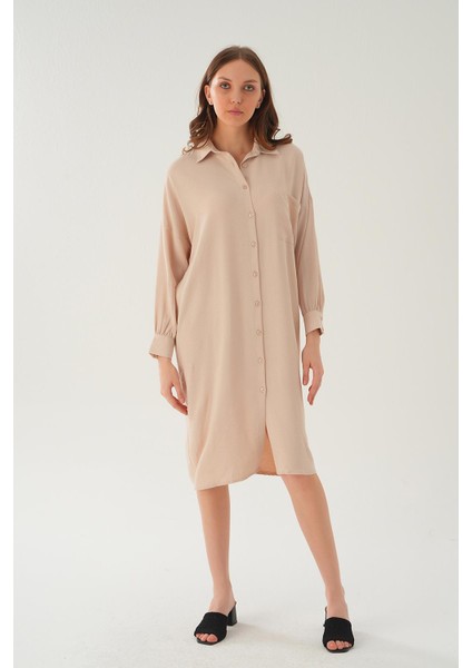 6773-1 Cep Detay Uzun Tunik Bej fiyatları