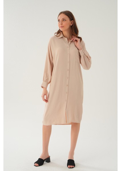 6773-1 Cep Detay Uzun Tunik Bej modelleri