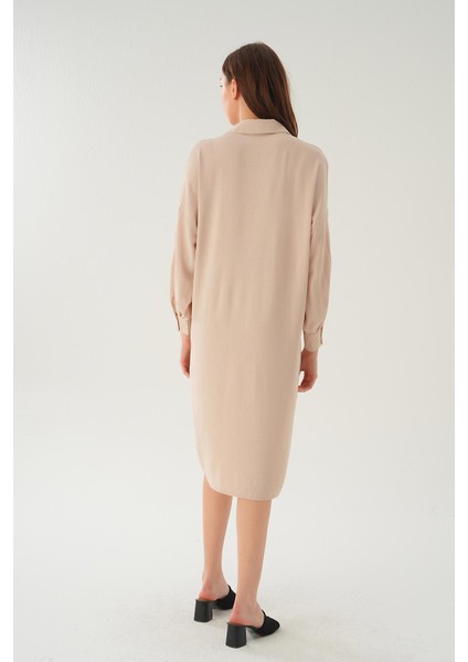 6773-1 Cep Detay Uzun Tunik Bej indirimleri