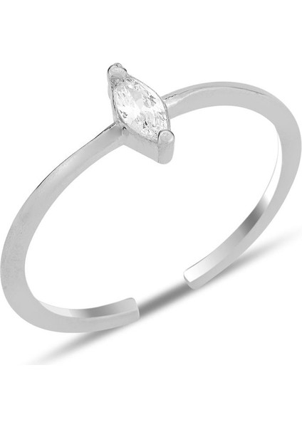 Gümüş Rodyumlu Mekik Zirkon Taşlı Alttan Ayarlanabilir Yüzük SGTL12232RODAJ