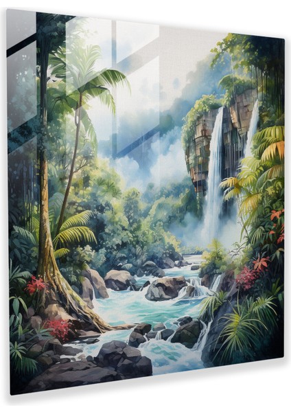 Dünyanın En Güzel Manzaraları - Tropikal Yağmur Ormanları Cam Baskı - Dünyanın En Güzel Manzaraları, Görkemli Şelale, Duvar Süslemesi, Tropikal Yağmur Ormanları, 30X30