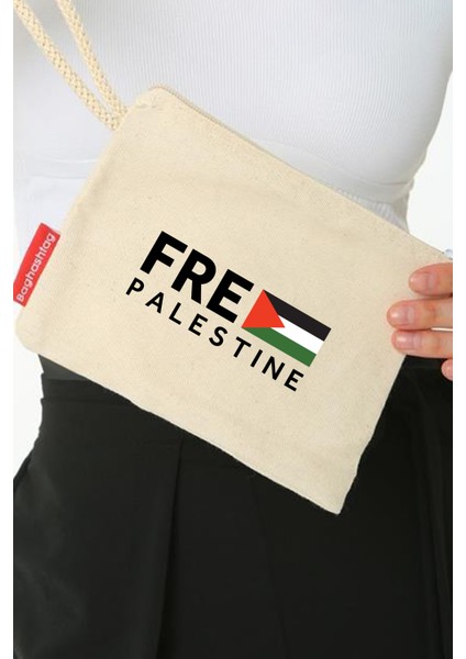 Geleneksel Filistin "free Palestıne" ve Flaglı Dijital Baskılı Askılı Kanvas Clutch Fermuarlı El Çanta 20*15 cm