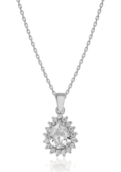 925 Ayar Gümüş Damla Taşlı Anturaj Kolye