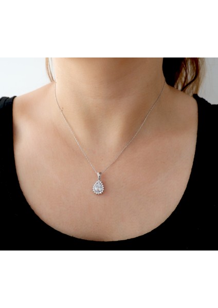 925 Ayar Gümüş Damla Taşlı Anturaj Kolye fiyatları