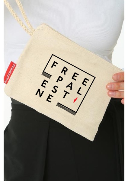 Geleneksel Filistin "free Palestıne" ve Flaglı Dijital Baskılı Askılı Kanvas Clutch Fermuarlı El Çanta 20*15 cm