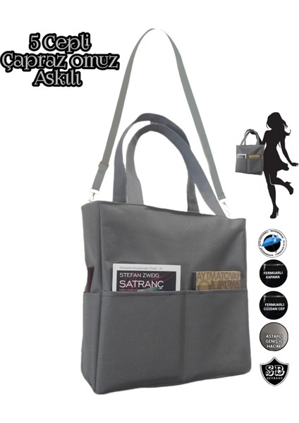 Astarlı Kadın Gri Spor Okul Çapraz Askılı Omuz ve Kol Çantası