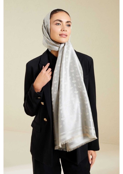 Karanfil Monogram Gri Ipek Şal 70X200