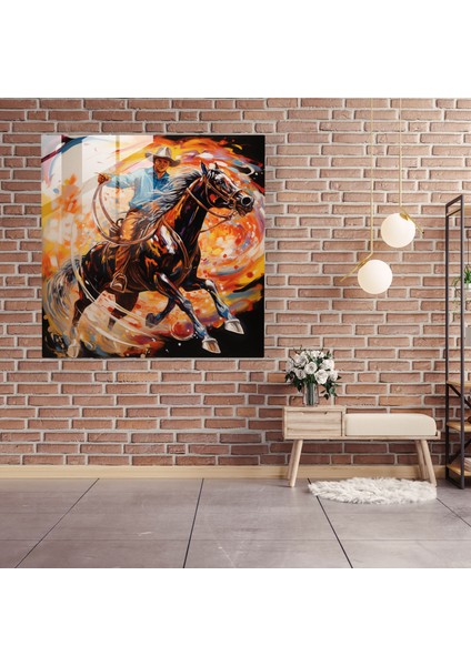 Soyut Rodeo Kovboy Cam Baskı, Dinamik Cam Boyama, Ev Dekorasyonu, Duvar Dekoru, Cam Sanatı, Modern Sanat Eserleri, 30X30 fiyatları