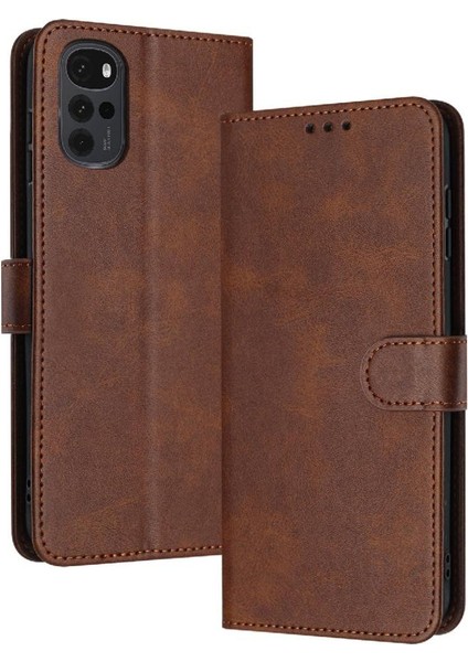 Motorola Moto G22 Pu Deri Kickstand Için Flip Case Kart Yuvası ile Saf (Yurt Dışından)