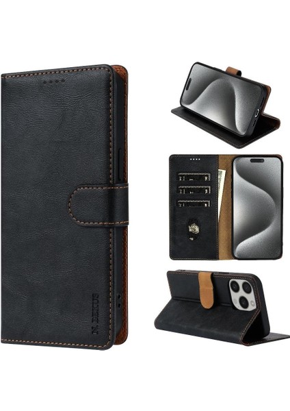 IPhone 15 Pro Için Flip Case Yan Cep Manyetik Kapatma Kart Yuvaları Anti (Yurt Dışından)