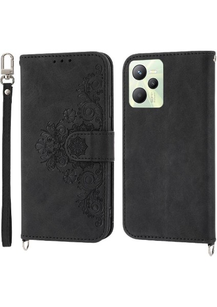 Realme C30 Kabartmalı Bileklik Çoklu Kredi Kartı Yuvaları Için Flip Case (Yurt Dışından)