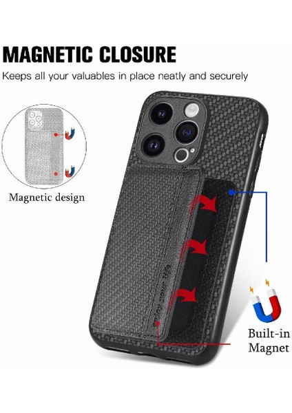 IPhone 15 Için Kılıf Pro Max Standı Fonksiyonu Manyetik Kart Tutucu Komple (Yurt Dışından)
