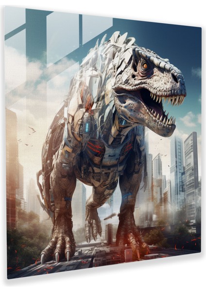 Fütüristik Tyrannosaurus Rex Dijital Kolaj Cam Baskı, 30X30