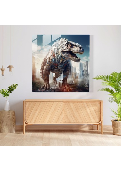 Fütüristik Tyrannosaurus Rex Dijital Kolaj Cam Baskı, 30X30 fiyatları