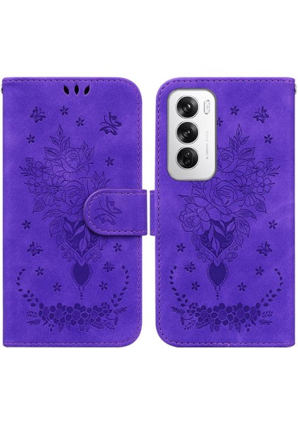 Oppo Oppo 12 5g Için Kickstand Cüzdan Kılıf Kabartma Gül Çiçekler Flip Pu (Yurt Dışından)