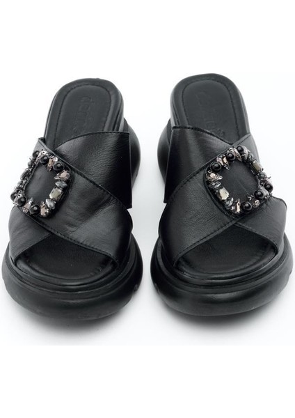 Hakiki Deri Comfort Taşlı Kadın Terlik modelleri