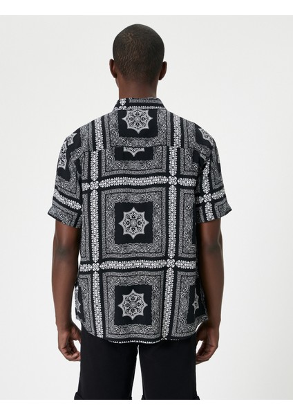 Yazlık Gömlek Kısa Kollu Şal Desenli Klasik Yaka Viskon Kumaş fırsatları