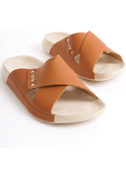 Hakiki Deri Summer Kadın Çapraz Bantlı Taba Terlik -MSSR56-TB fiyatları