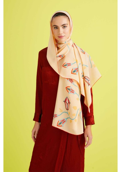 Çöl Çiçeği Sarı Krep Ipek Şal 80X210