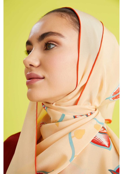 Çöl Çiçeği Sarı Krep Ipek Şal 80X210