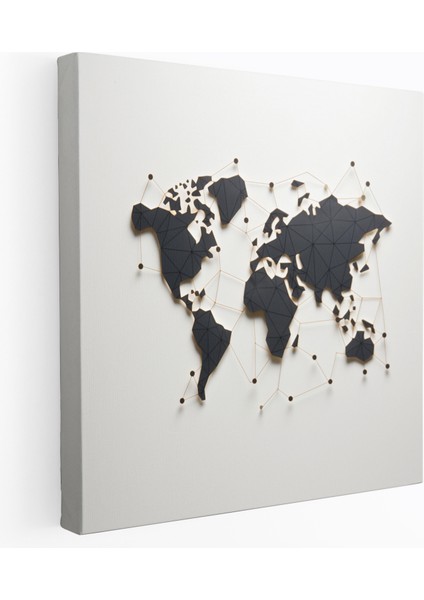 Minimalist Dünya Haritası Kanvas Tablo - Dünya Haritası, Minimalist Tasarım, Temiz Çizgiler, Kanvas Tablo, 30X30