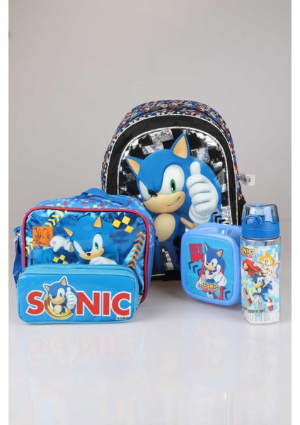 LİSANSLI SONIC İLKOKUL ÇANTASI , KALEM ÇANTASI VE BESLENME SETİ "SULUK,BESLENME KABI,BESLENME ÇANTASI"