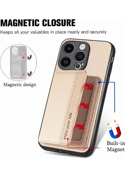 IPhone 15 Için Kılıf Pro Max Standı Fonksiyonu Manyetik Kart Tutucu Komple (Yurt Dışından)