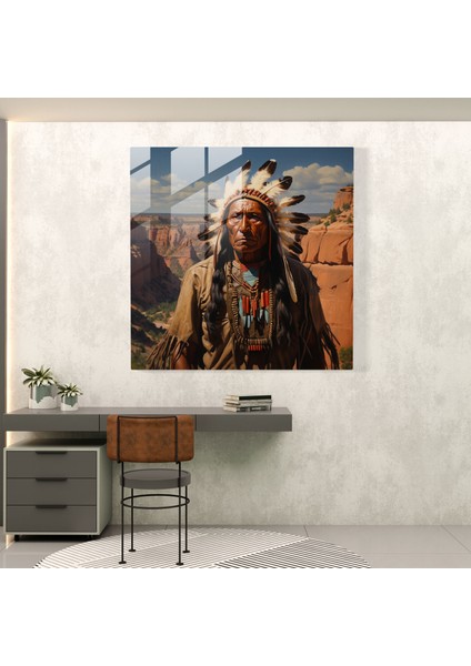 Majestic Canyon Kızılderili Şefi Cam Duvar Sanatı Dekoru, 30X30 fiyatları