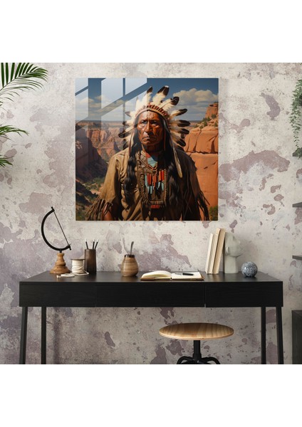 Majestic Canyon Kızılderili Şefi Cam Duvar Sanatı Dekoru, 30X30 modelleri