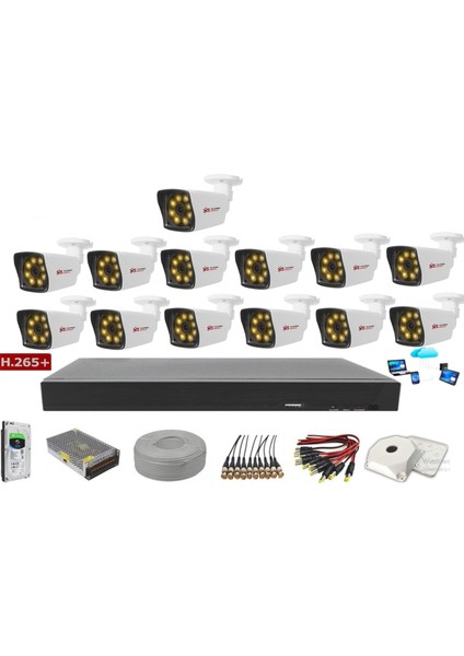 13'lü 5mp Sony LENSLİ+H265 Kayıt Cihazı Full Paket