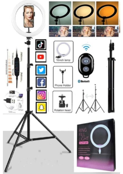 Sabitleyiciler (Tripod) Kumandalı Youtuber Tiktok Çekim Işık Telefon Tutucu Makyaj Işığı Ring Light