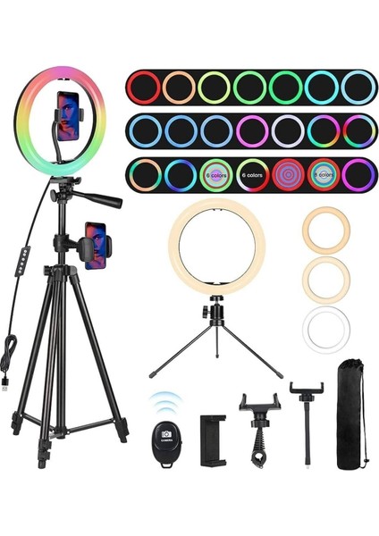 Sabitleyiciler (Tripod) Ring Fill Light LED Işıklı Tripod 10 Inç Halka Youtuber Tiktok Makyaj Işığı