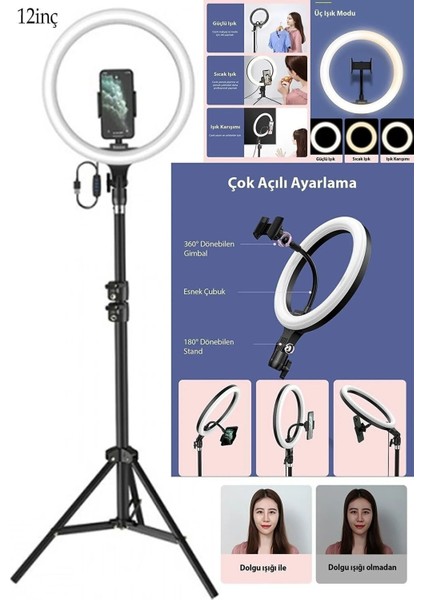Beyaz Reing Fill Light LED Işıklı Tripod 10 Inç Halka Youtuber Tiktok Makyaj Işığı Ayaklı 10 Inç Sa fiyatları