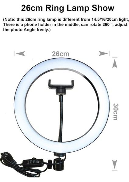 Beyaz Ring Light Youtuber Tiktok Çekim Halka Işıklı Telefon Tutucu Makyaj Işığı 10 Inç Telefon Tutu