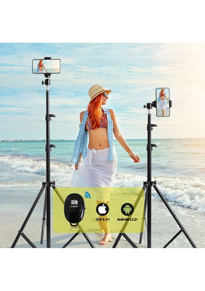 Siyah Bluetooth Kumandalı Tripod 2.1 mt 360 Döner Başlıklı Telefon Tutucu Ring Light Stüdyo Lamba A