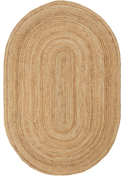 Vime 01E Natural Oval Jüt Halı Yolluk El Dokuma Jüt Kilim Hasır Halı Dekor Otantik Halı Bohem Halı