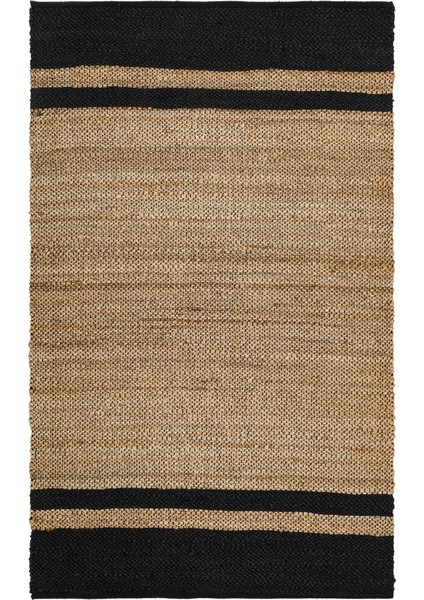 Vime 07 Natural Siyah Jüt Halı Yolluk El Dokuma Jüt Kilim Hasır Halı Bohem El Halısı otantik halı