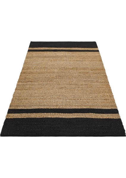 Vime 07 Natural Siyah Jüt Halı Yolluk El Dokuma Jüt Kilim Hasır Halı Bohem El Halısı otantik halı