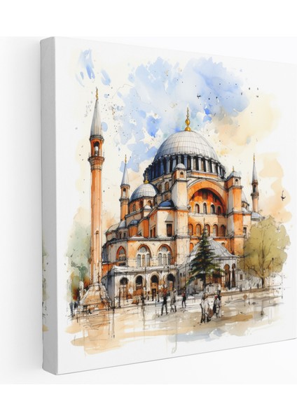 Büyüleyici Ayasofya Kubbesi Kroki Kanvas Tablo, 30X30 cm