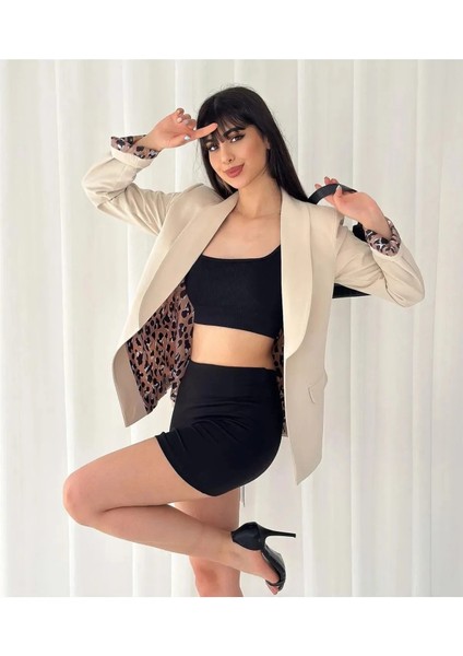 Leopar Astarlı Blazer Ceket