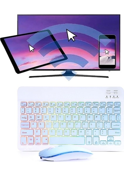 Alfa MEC Samsung Galaxy Tab A9 8.7 Inç X110 X115 Uyumlu Aydınlatmalı Işıklı Kablosuz Bluetooth Klavye+Mouse Rgb-Set