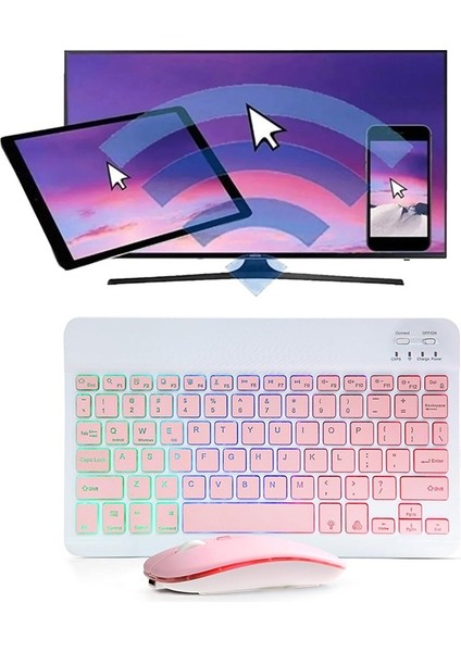 Samsung Galaxy Tab A9 Plus 11 Inç Uyumlu Aydınlatmalı Işıklı Kablosuz Bluetooth Klavye+Mouse Rgb-Set
