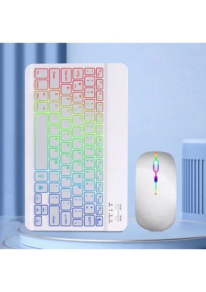 Samsung Galaxy Tab A9 Plus 11 Inç Uyumlu Aydınlatmalı Işıklı Kablosuz Bluetooth Klavye+Mouse Rgb-Set