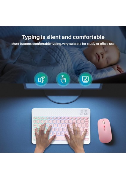 Samsung Galaxy Tab A9 Plus 11 Inç Uyumlu Aydınlatmalı Işıklı Kablosuz Bluetooth Klavye+Mouse Rgb-Set