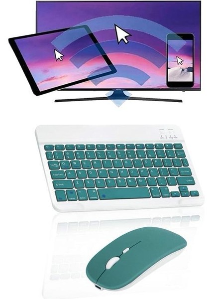 Apple iPad Air 13 2024 Uyumlu Kablosuz Bluetooth Klavye+Mouse Set