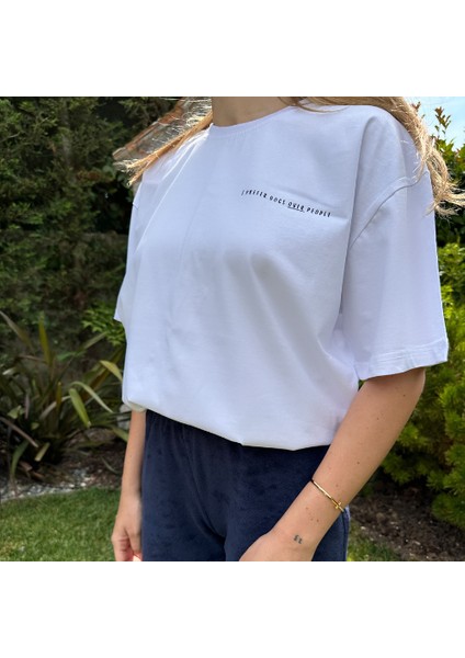 I Prefer Dogs Over People Bisiklet Yaka Pamuk Rahat Kalıp Kısa Kollu Basic Beyaz T-Shirt